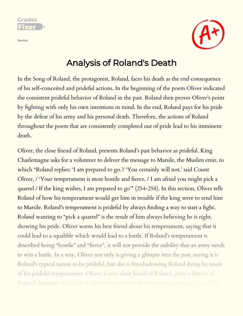 Analysis of Roland's Death  Essay