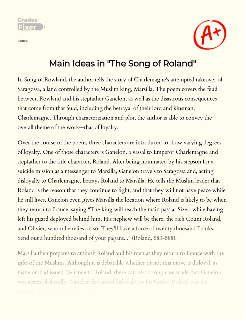 Main Ideas in "The Song of Roland" Essay