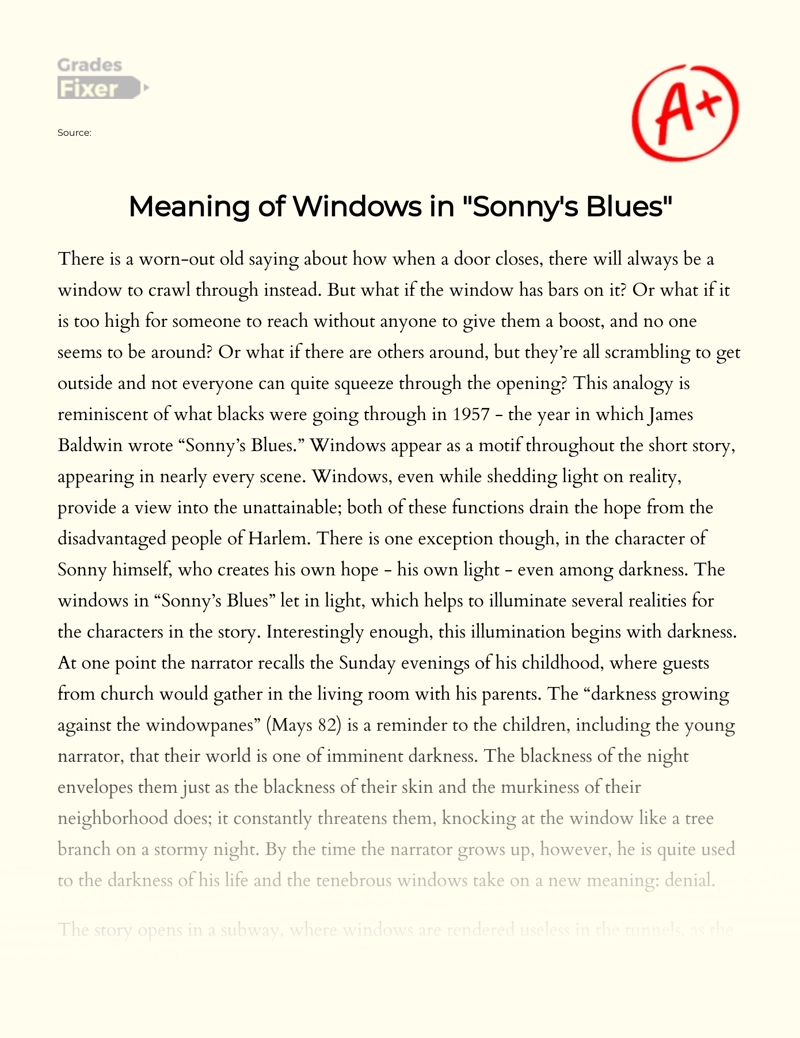 Meaning of Windows in "Sonny's Blues" Essay