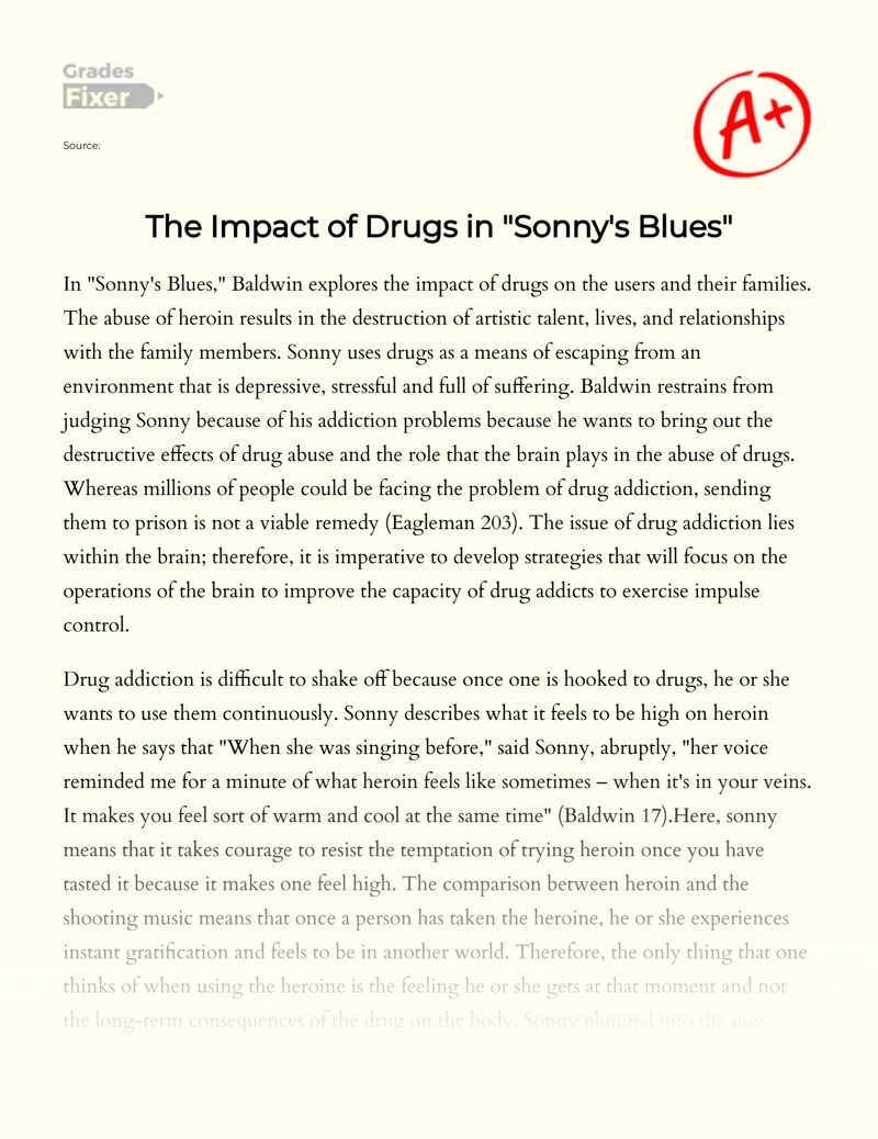 The Impact of Drugs in "Sonny's Blues" essay