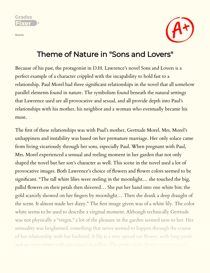 Use of Nature in "Sons and Lovers" Essay