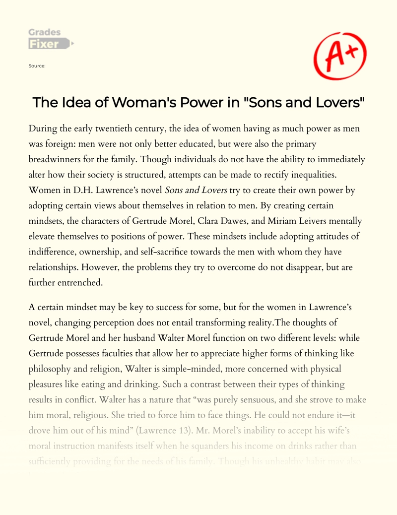 The Idea of Woman's Power in "Sons and Lovers" Essay
