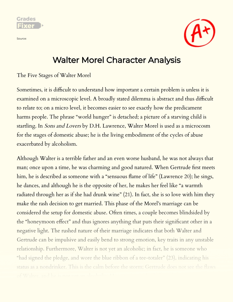 Walter Morel Character Analysis Essay
