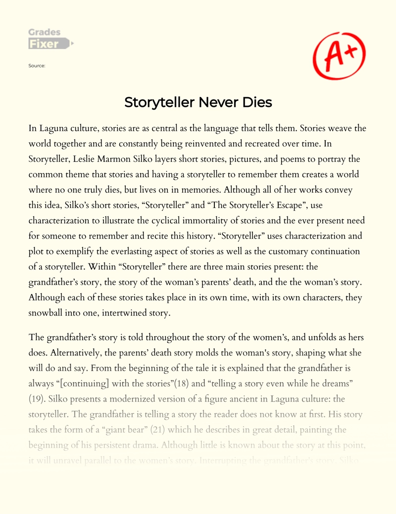 Storyteller Never Dies Essay