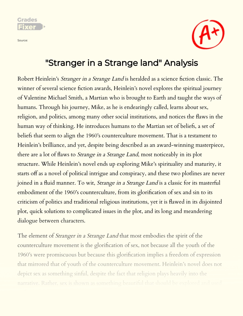 Analysis of The Novel "Stranger in a Strange Land"  Essay