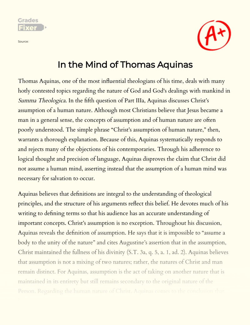 In The Mind of Thomas Aquinas Essay