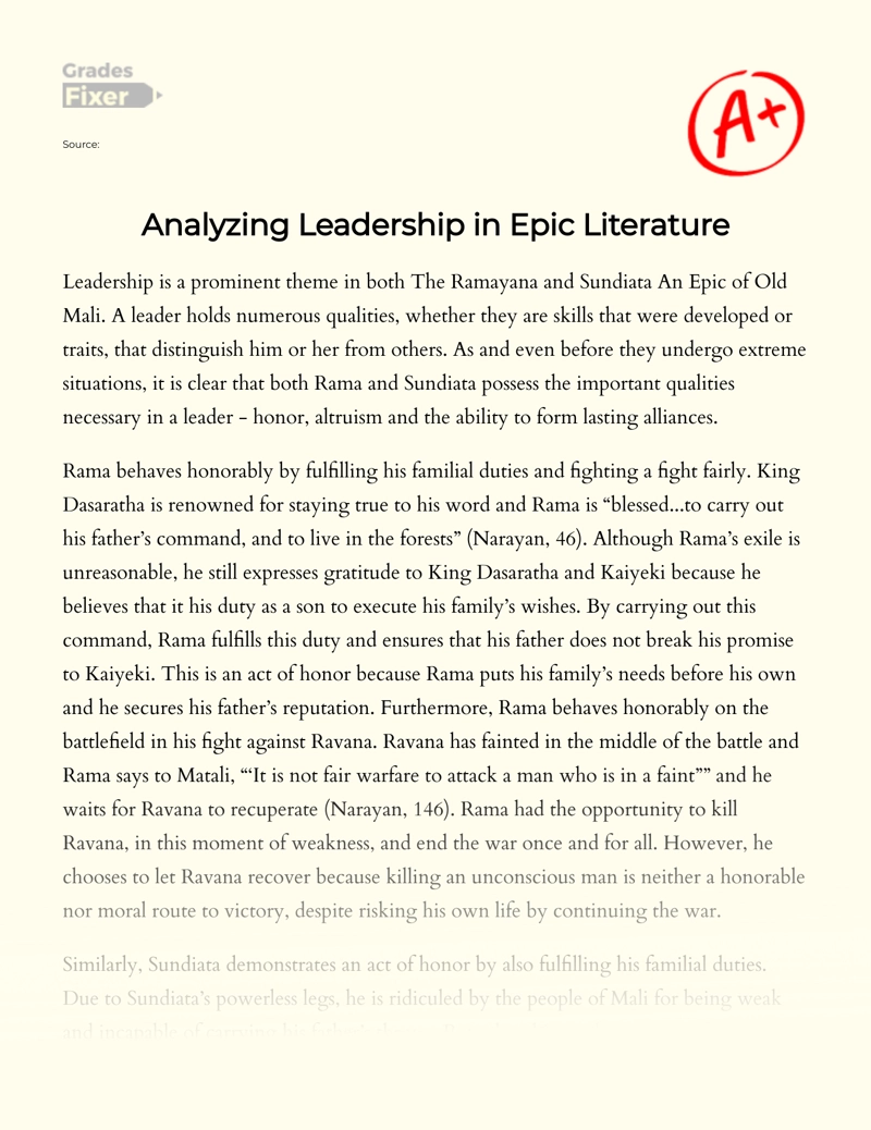Analyzing Leadership in Epic Literature Essay