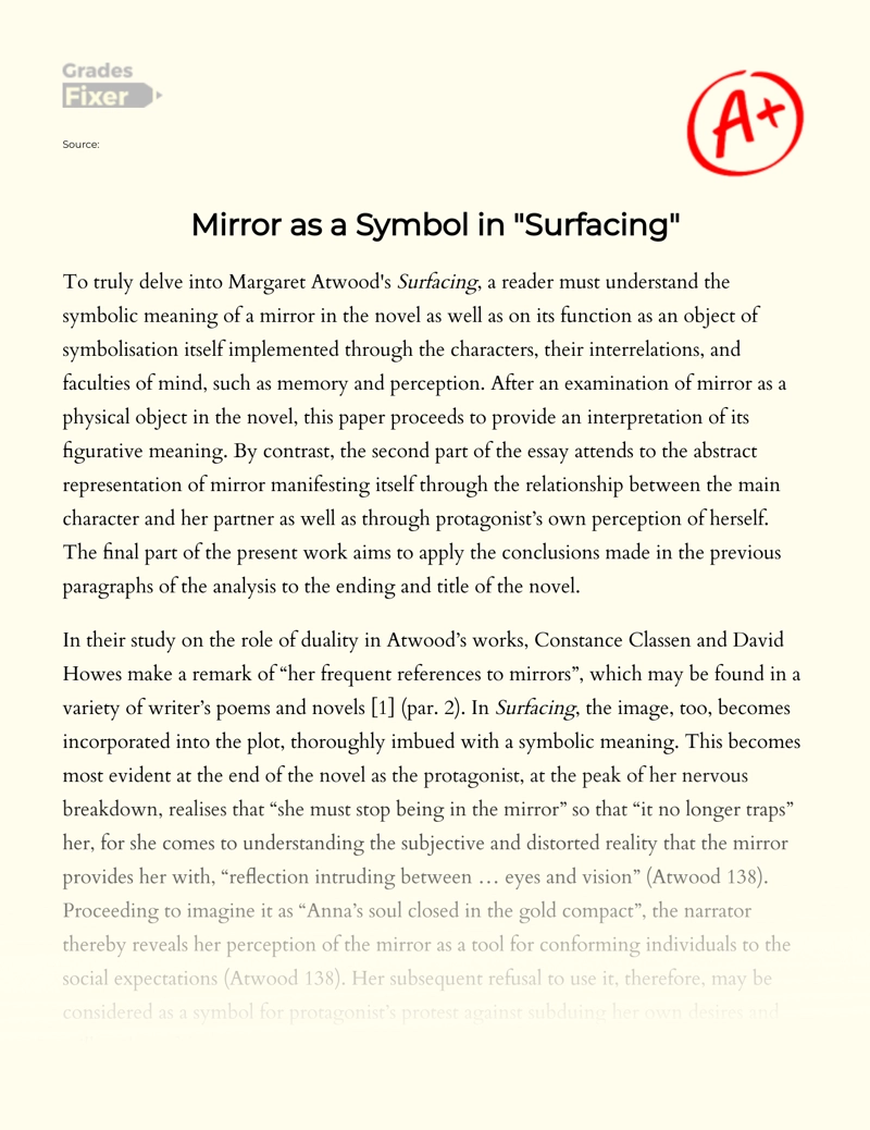 Mirror as a Symbol in Margaret Atwood's Surfacing Essay