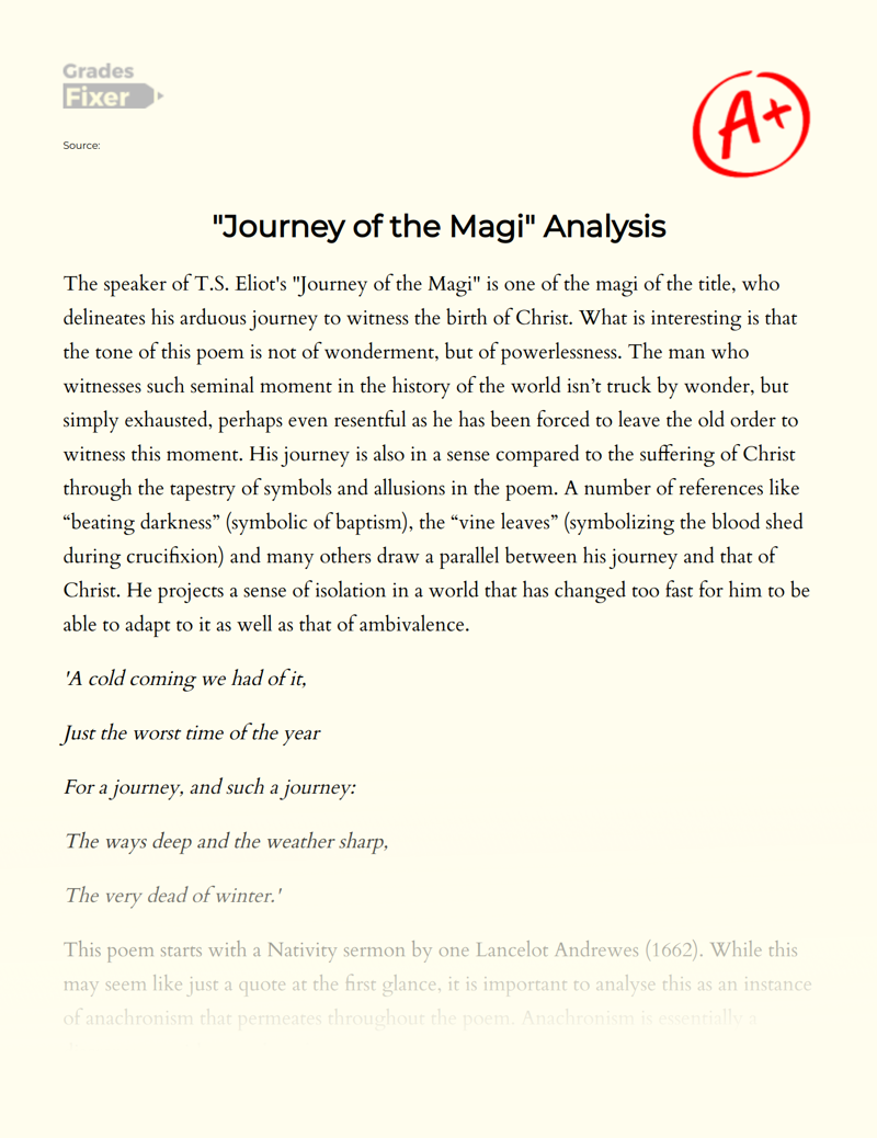 Journey Of The Magi Analysis Essay