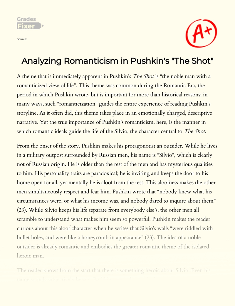 Analyzing Romanticism in Pushkin's "The Shot"  Essay