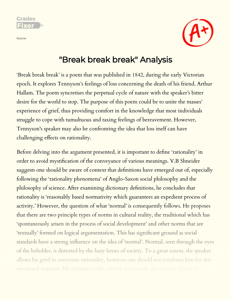 "Break Break Break" Analysis Essay