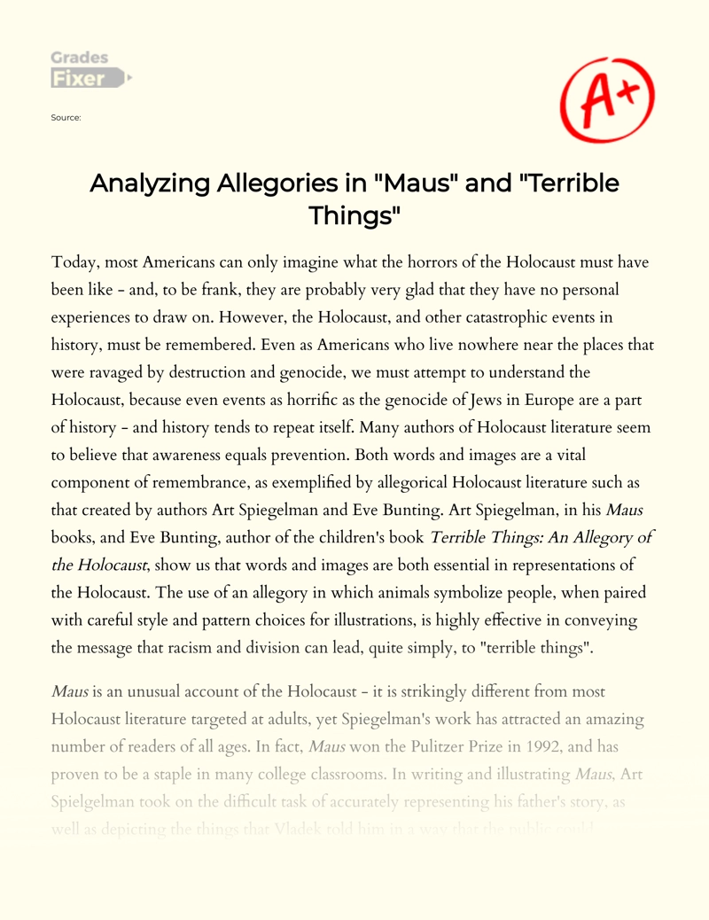 Analyzing Allegories in "Maus" and "Terrible Things" essay