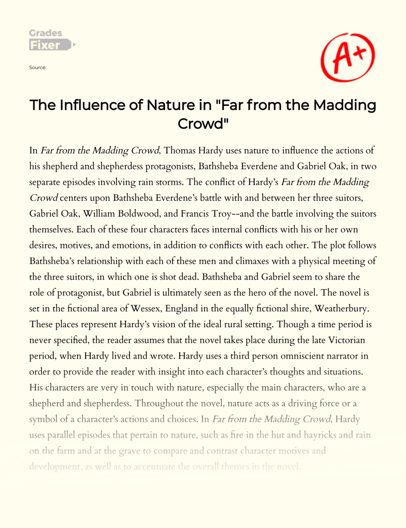 The Influence of Nature in "Far from The Madding Crowd" Essay