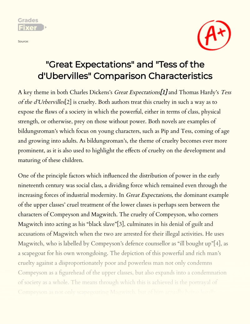 "Great Expectations" and "Tess of The D'urbervilles" Comparison Characteristics essay
