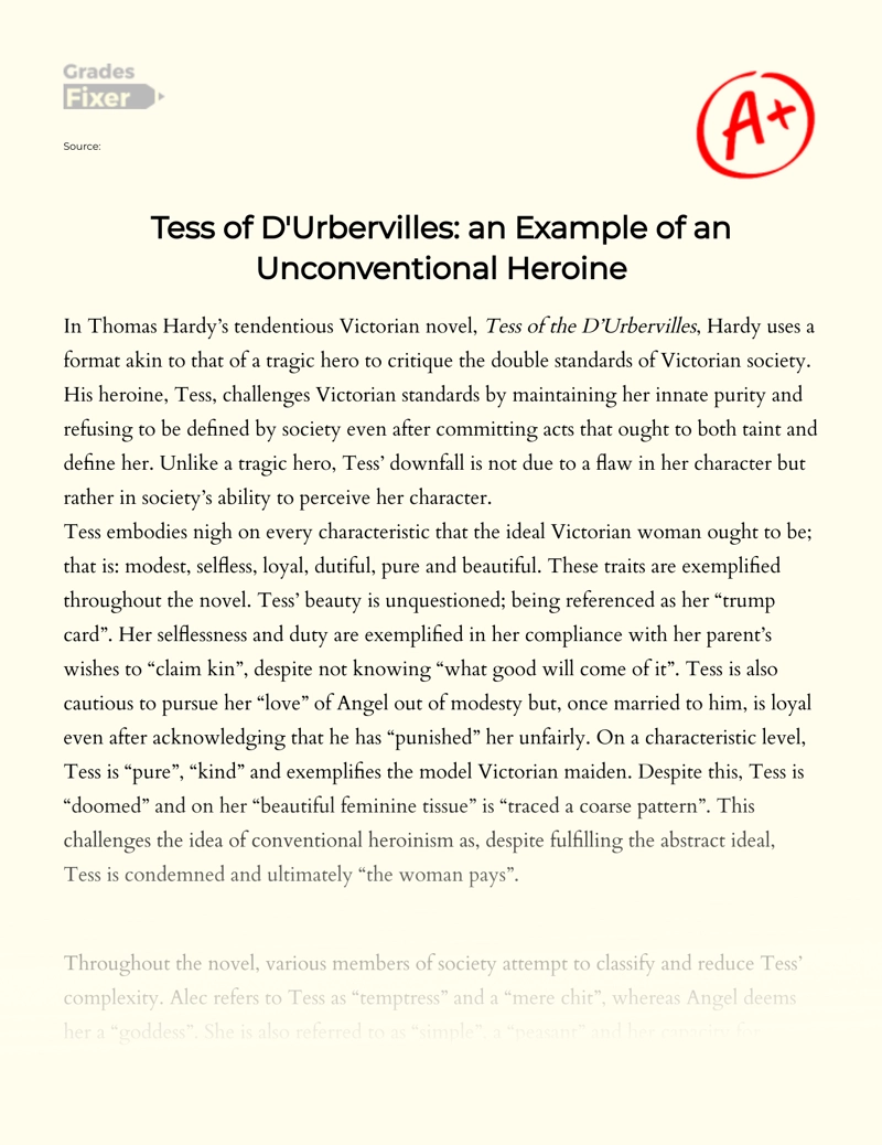 Tess of D'urbervilles: an Example of an Unconventional Heroine Essay