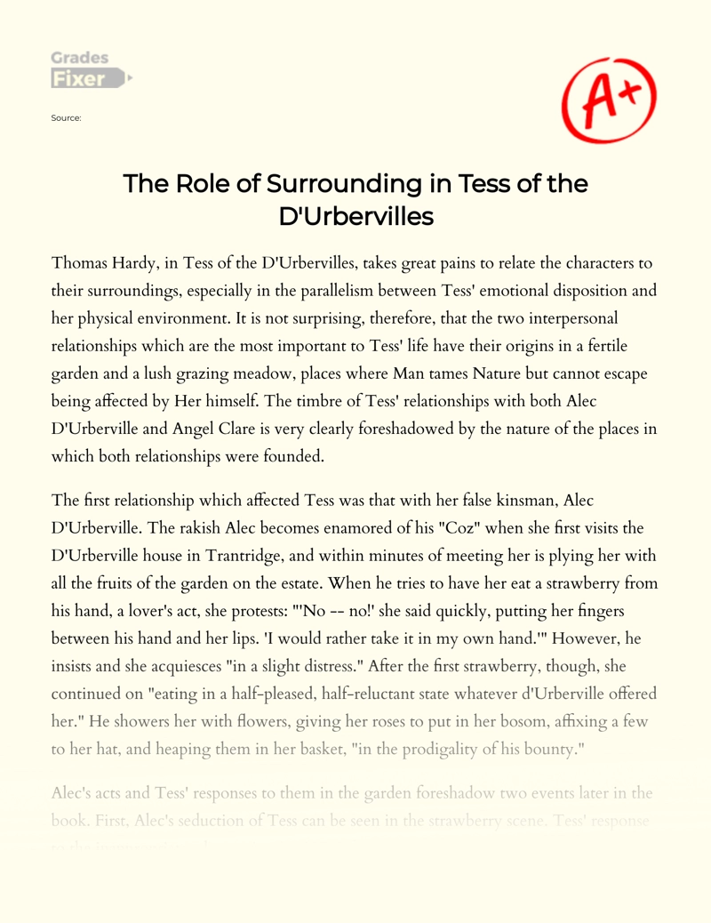 The Role of Surrounding in Tess of The D'urbervilles Essay