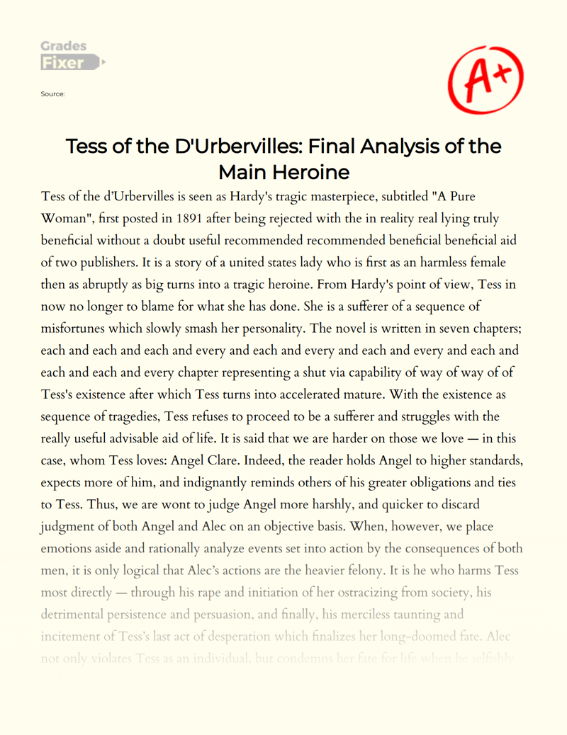 Tess as The Victim of Men's Cruelty in Tess of The D'urbervilles Essay