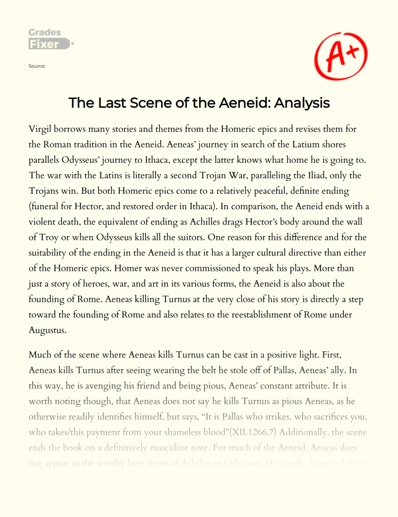 The Last Scene of The Aeneid: Analysis Essay