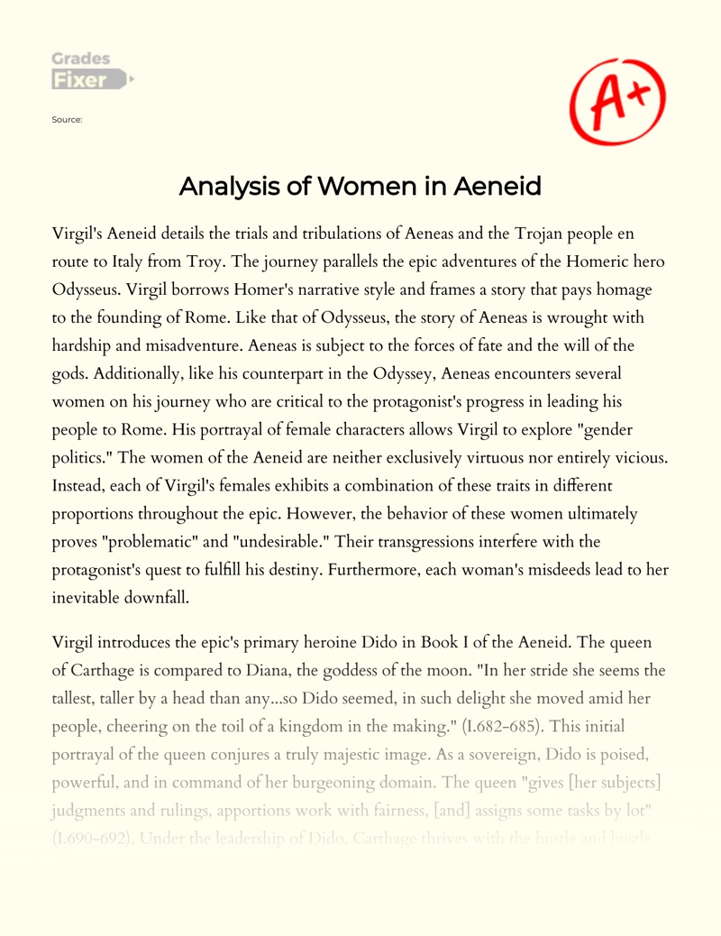 Analysis of Women in Aeneid essay