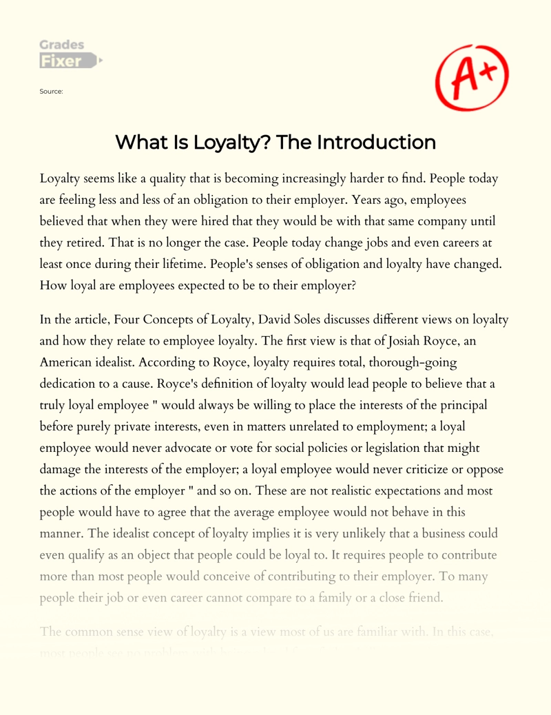 Discussion of How Loyal Are Employees Expected to Be to Their Employer Essay