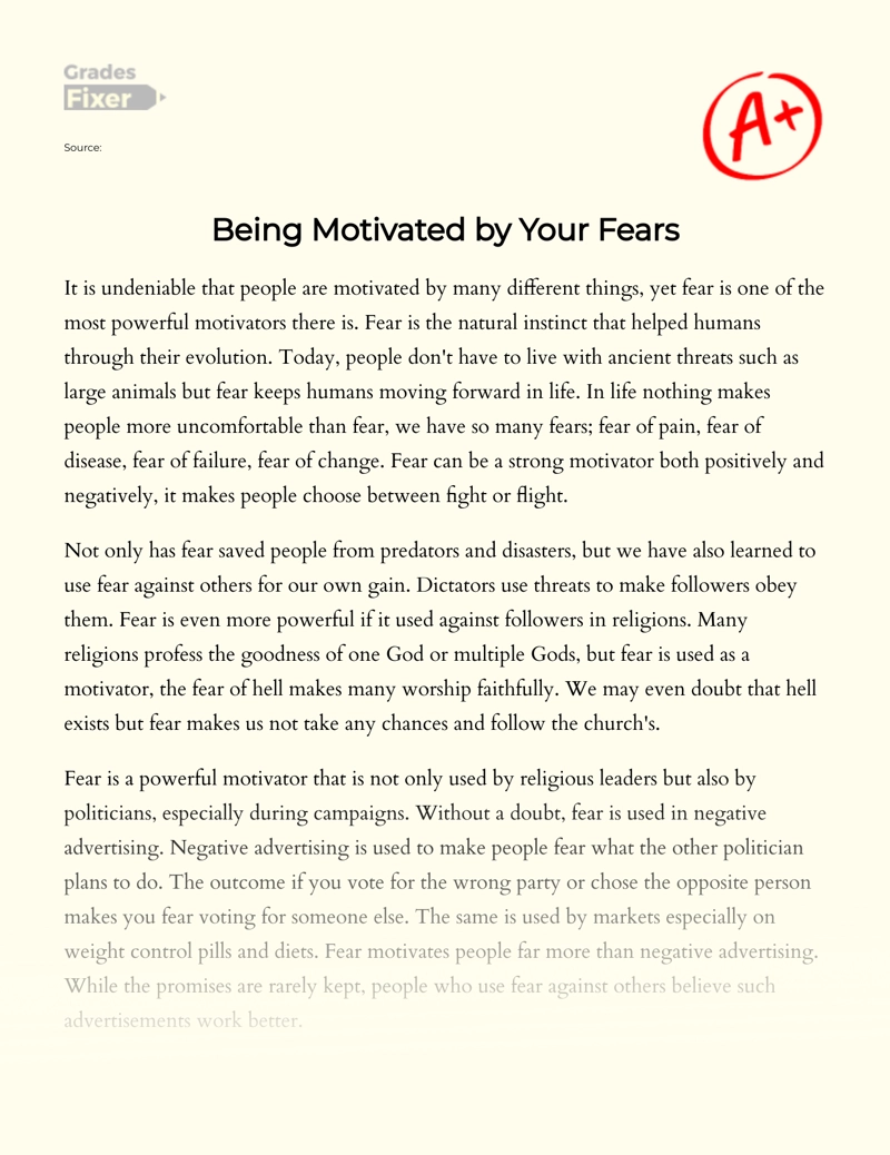 Being Motivated by Your Fears essay
