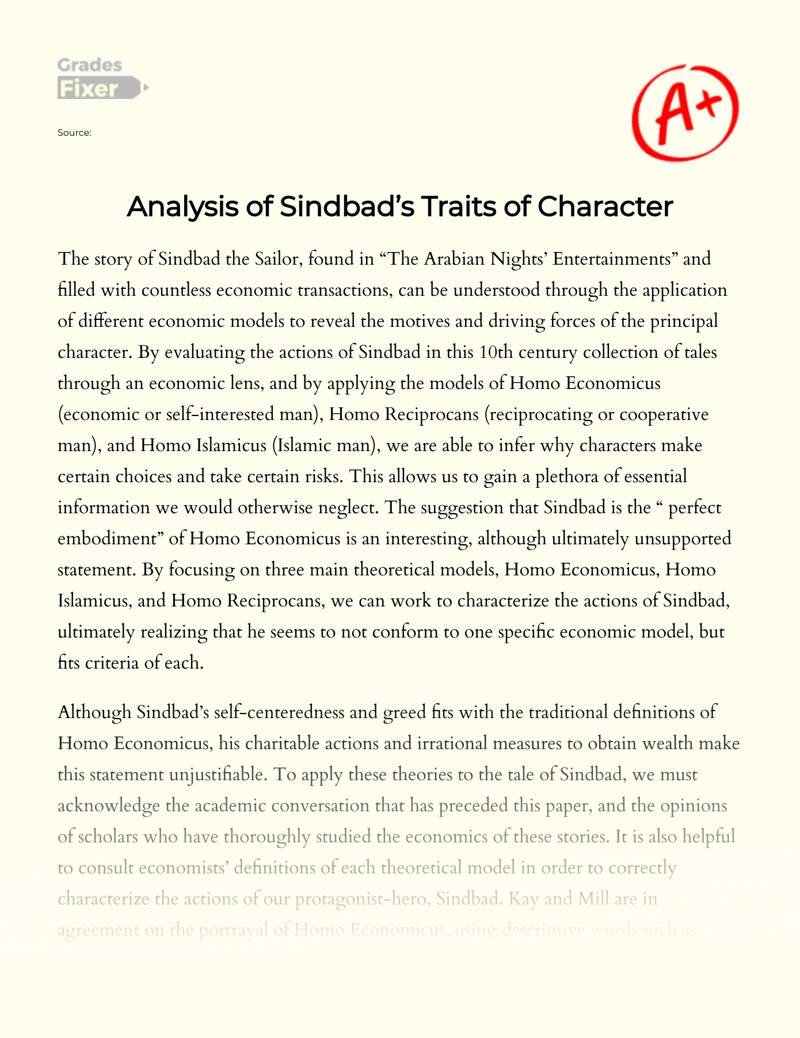 Analysis of Sindbad’s Traits of Character Essay