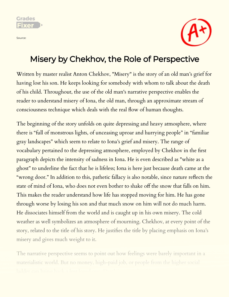 Misery by Chekhov, The Role of Perspective Essay