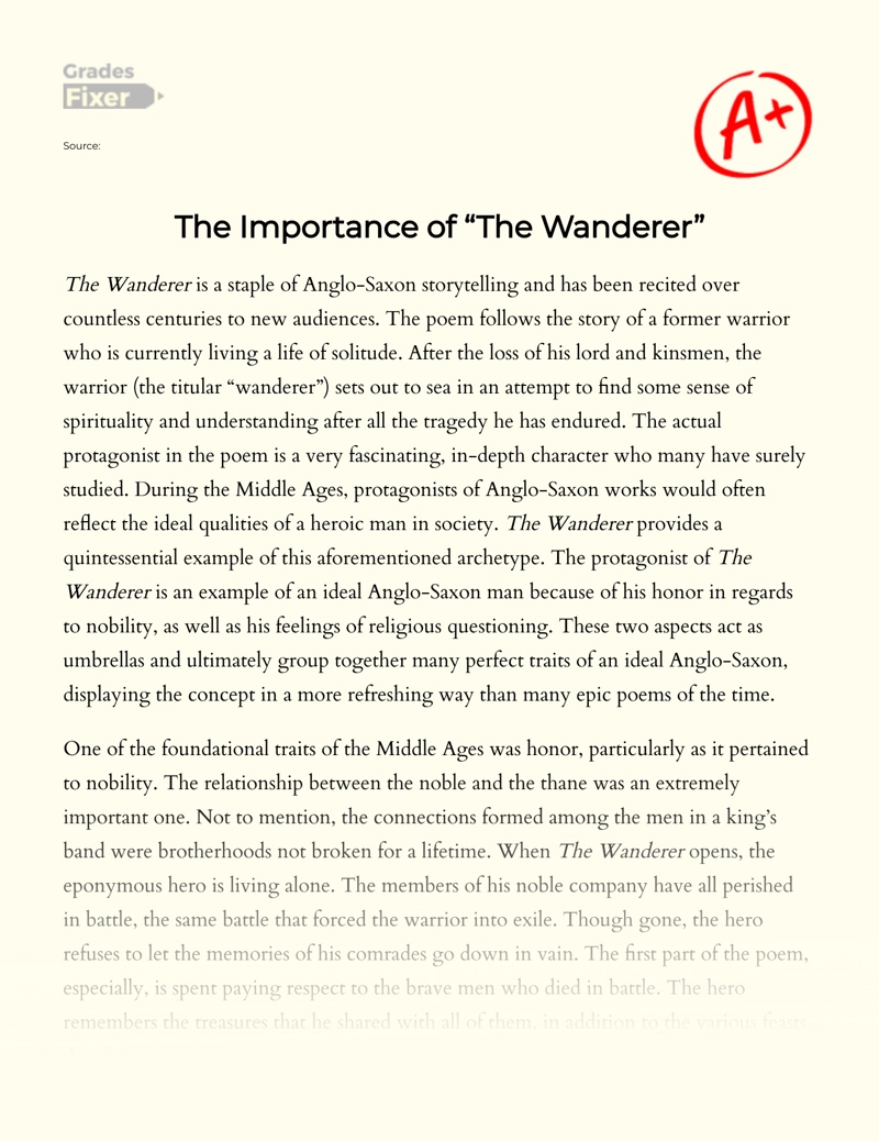 The Importance of "The Wanderer" Essay