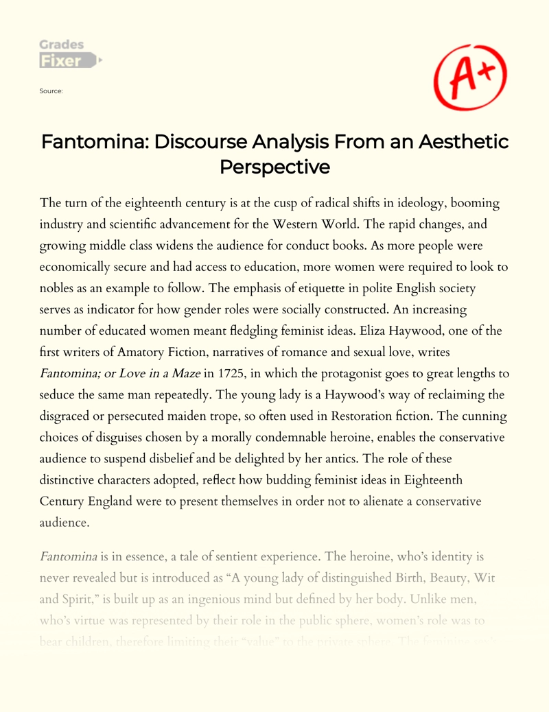 Fantomina: Discourse Analysis from an Aesthetic Perspective Essay