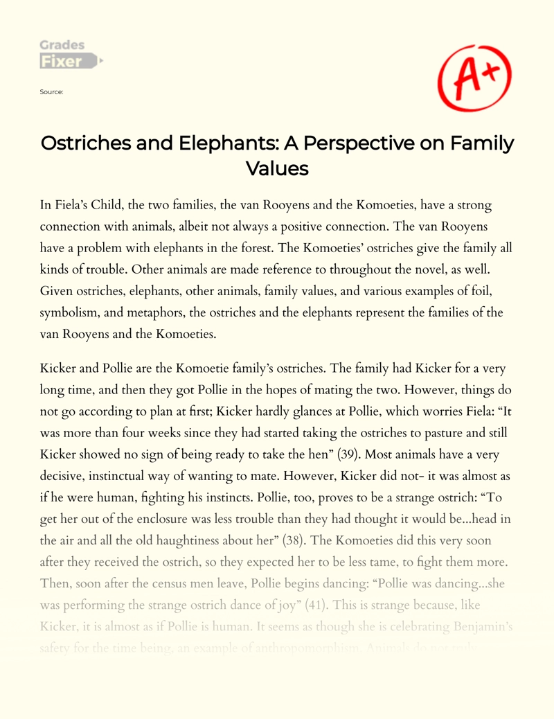 Ostriches and Elephants: a Perspective on Family Values Essay