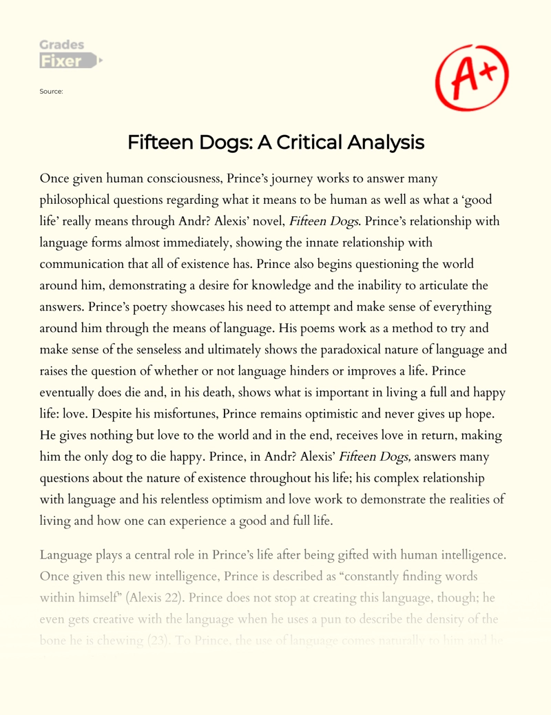 Fifteen Dogs: a Critical Analysis Essay