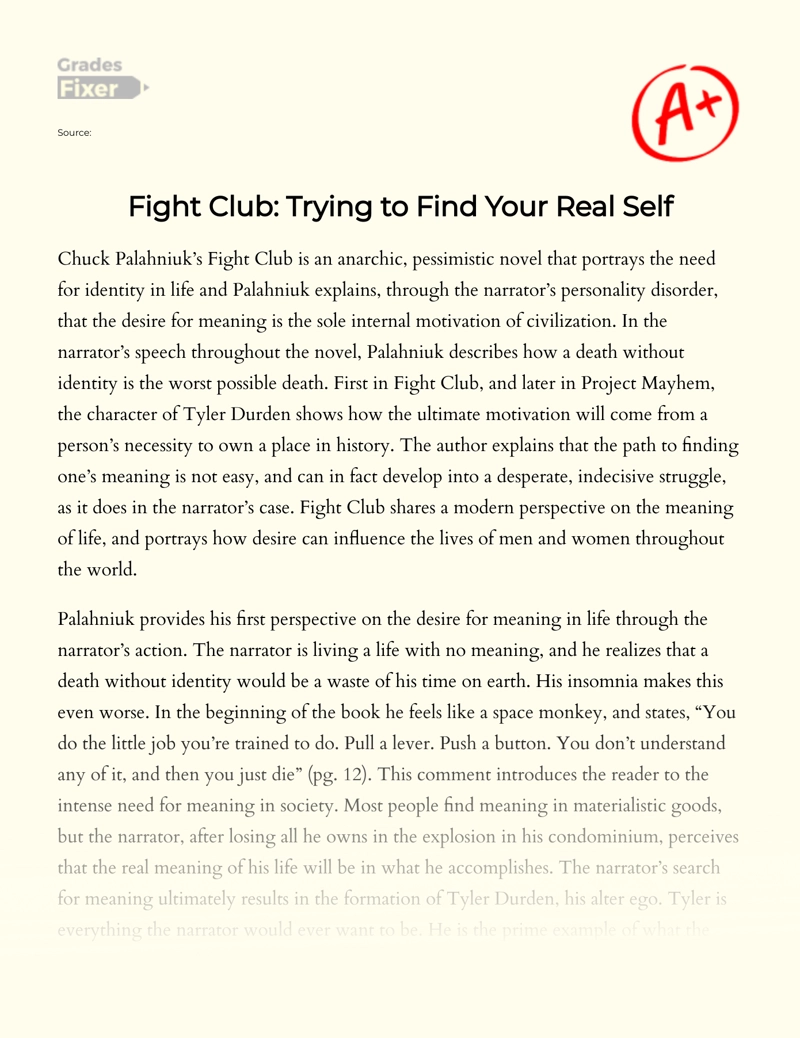 Fight Club: Trying to Find Your Real Self Essay