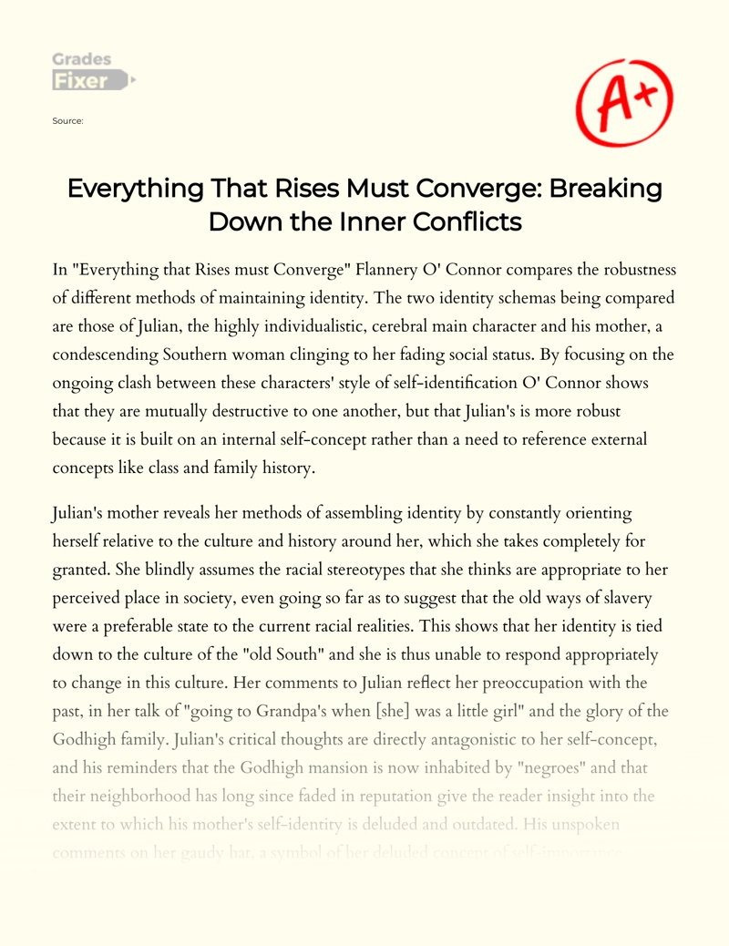 Everything that Rises Must Converge: Breaking Down The Inner Conflicts Essay