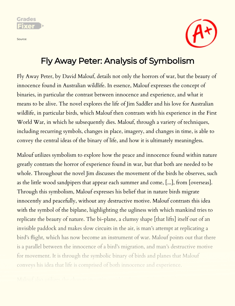 Fly Away Peter: Analysis of Symbolism Essay