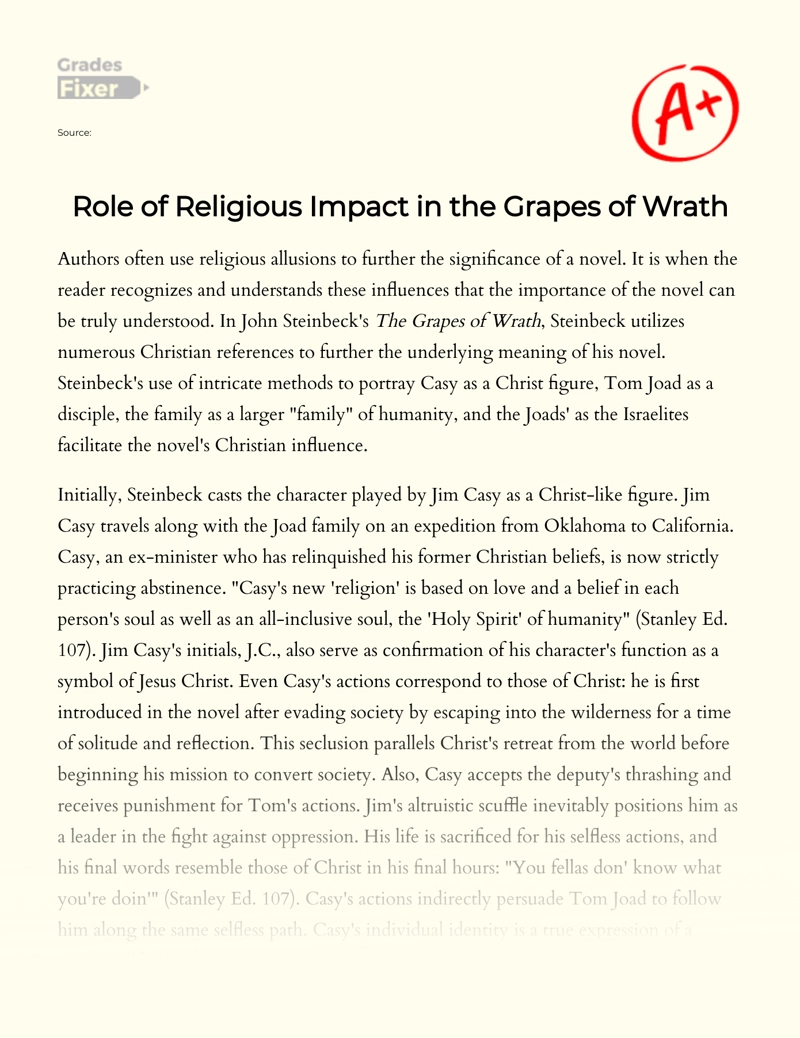 Role of Religious Impact in The Grapes of Wrath essay