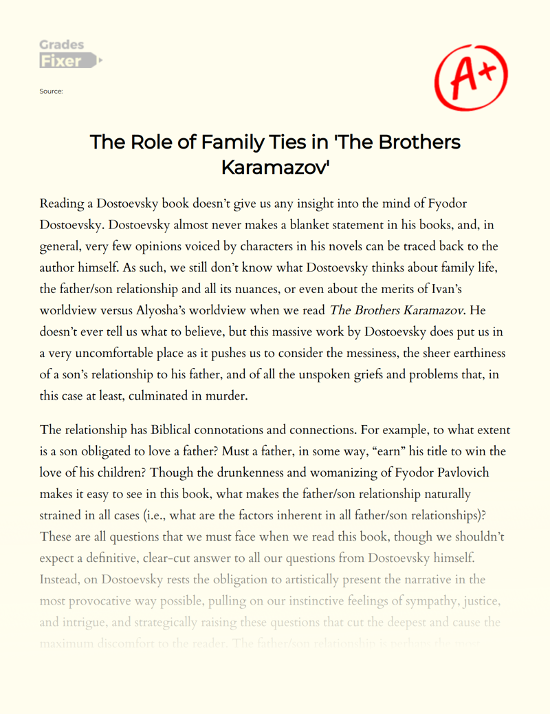 The Role of Family Ties in 'The Brothers Karamazov' Essay