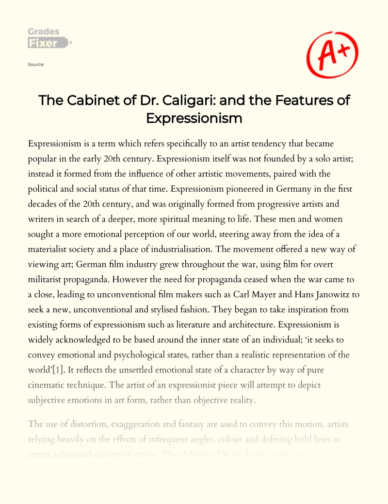 The Cabinet of Dr. Caligari: and The Features of Expressionism essay