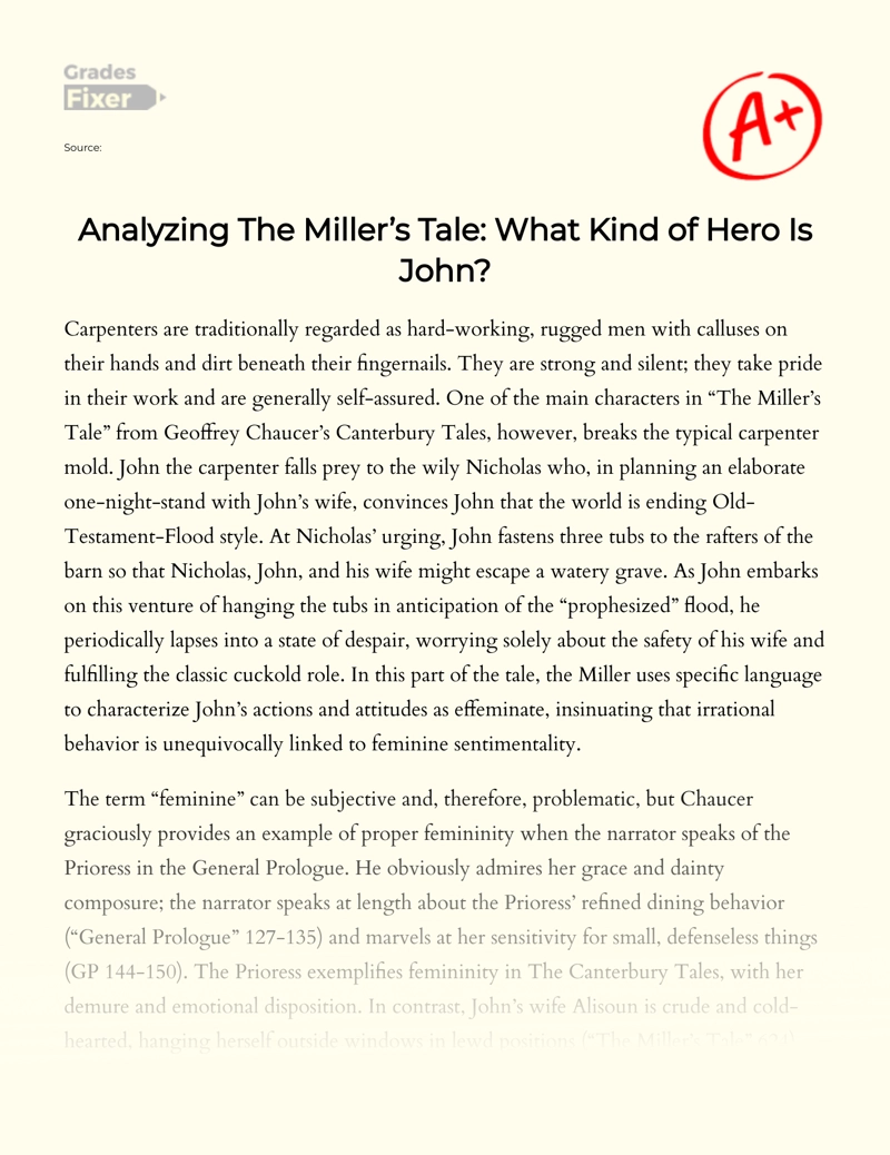 Analyzing John as a Hero in The Miller’s Tale essay