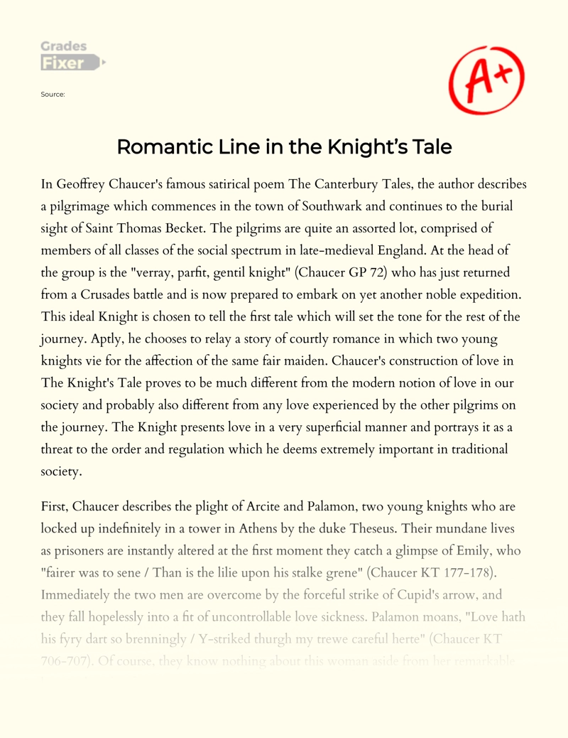 Romantic Line in The Knight’s Tale essay