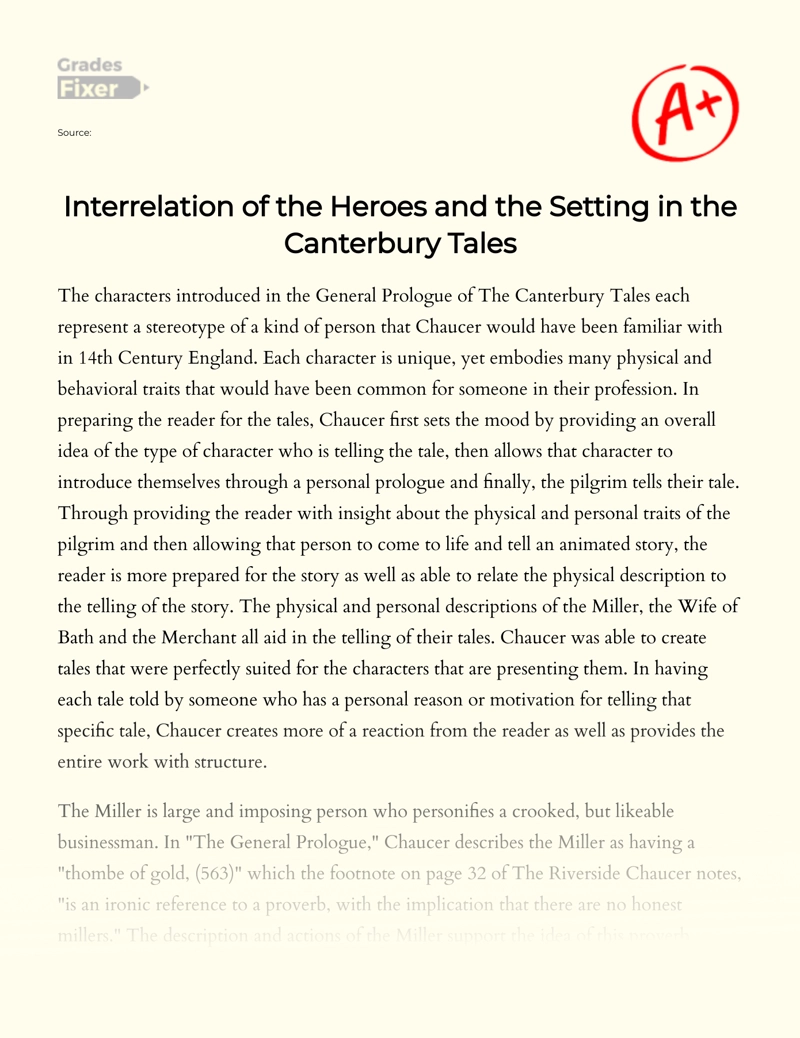 Interrelation of The Heroes and The Setting in The Canterbury Tales essay