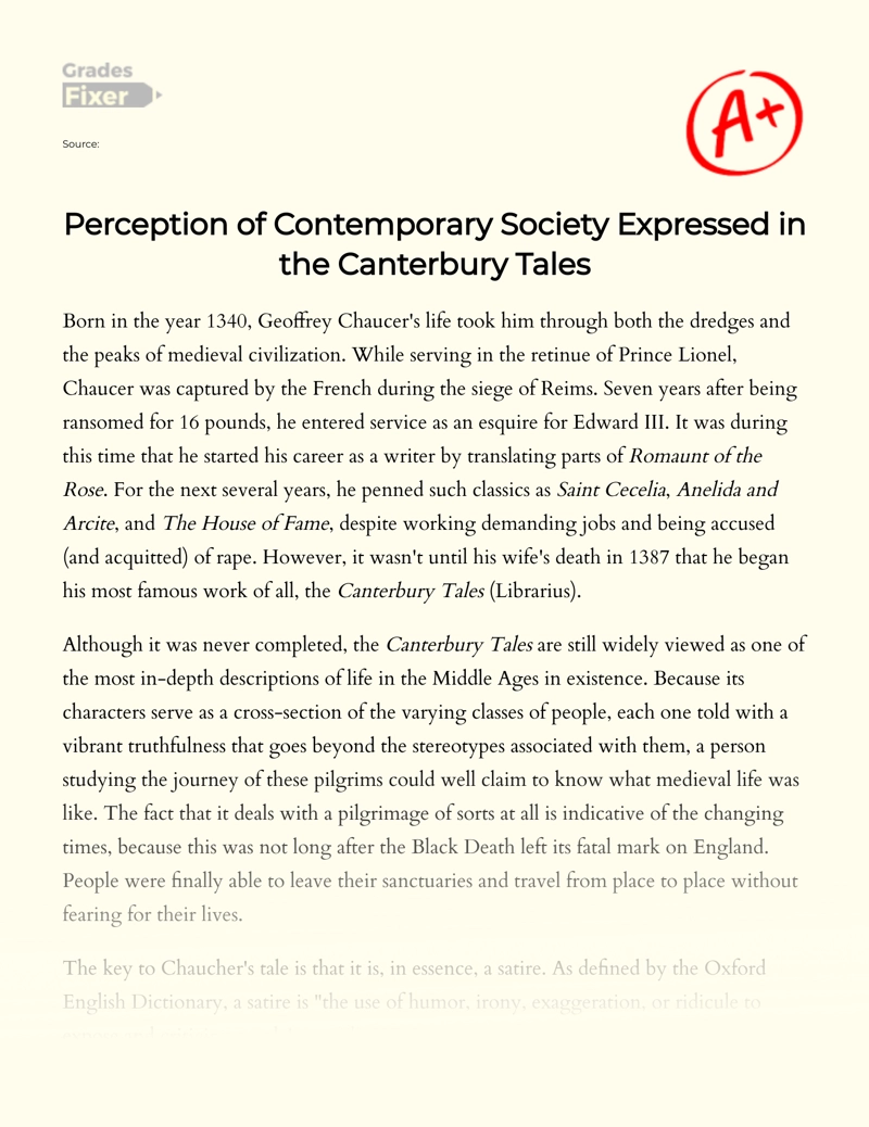 Perception of Contemporary Society Expressed in The Canterbury Tales essay