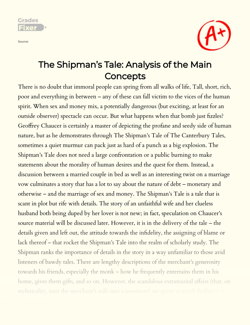 The Shipman’s Tale: Analysis of The Main Concepts essay
