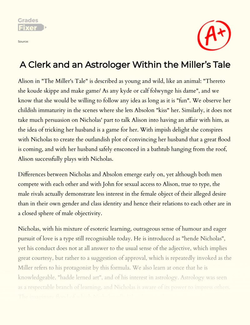 A Clerk and an Astrologer Within The Miller’s Tale Essay