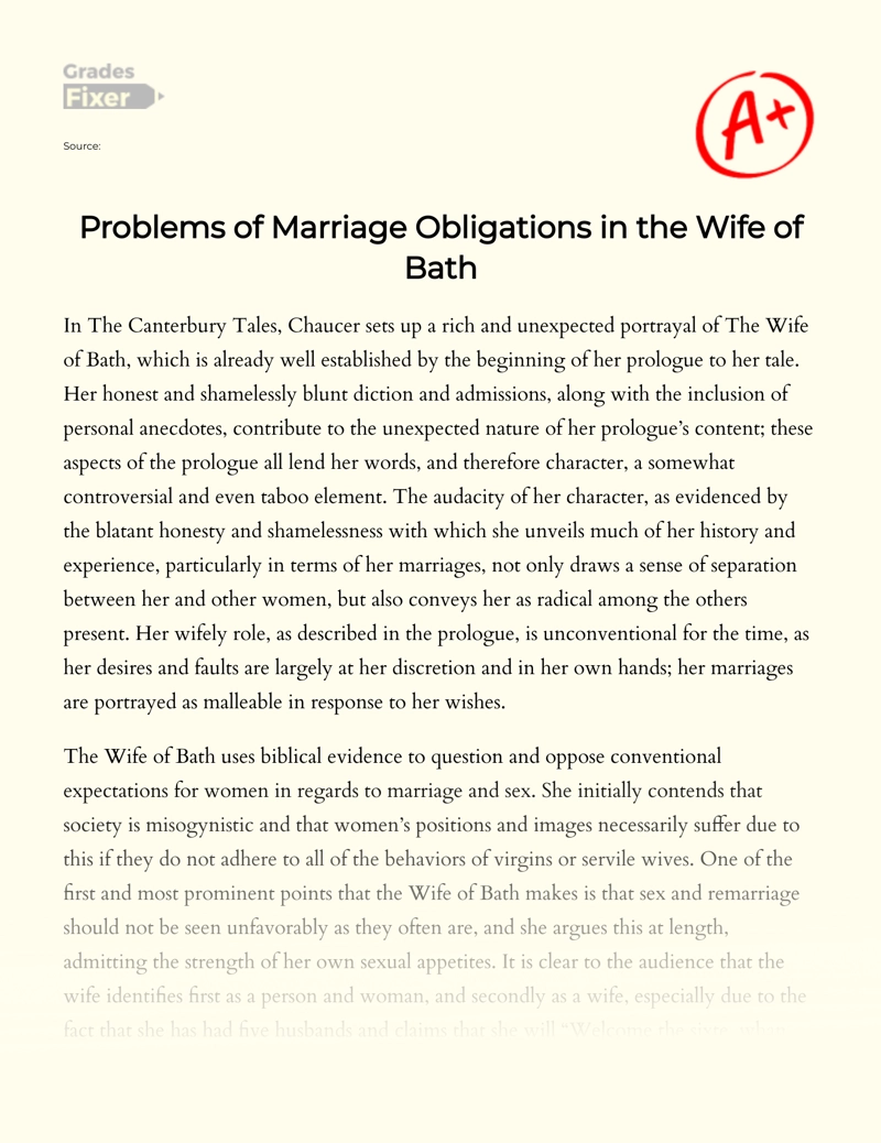 Problems of Marriage Obligations in The Wife of Bath Essay