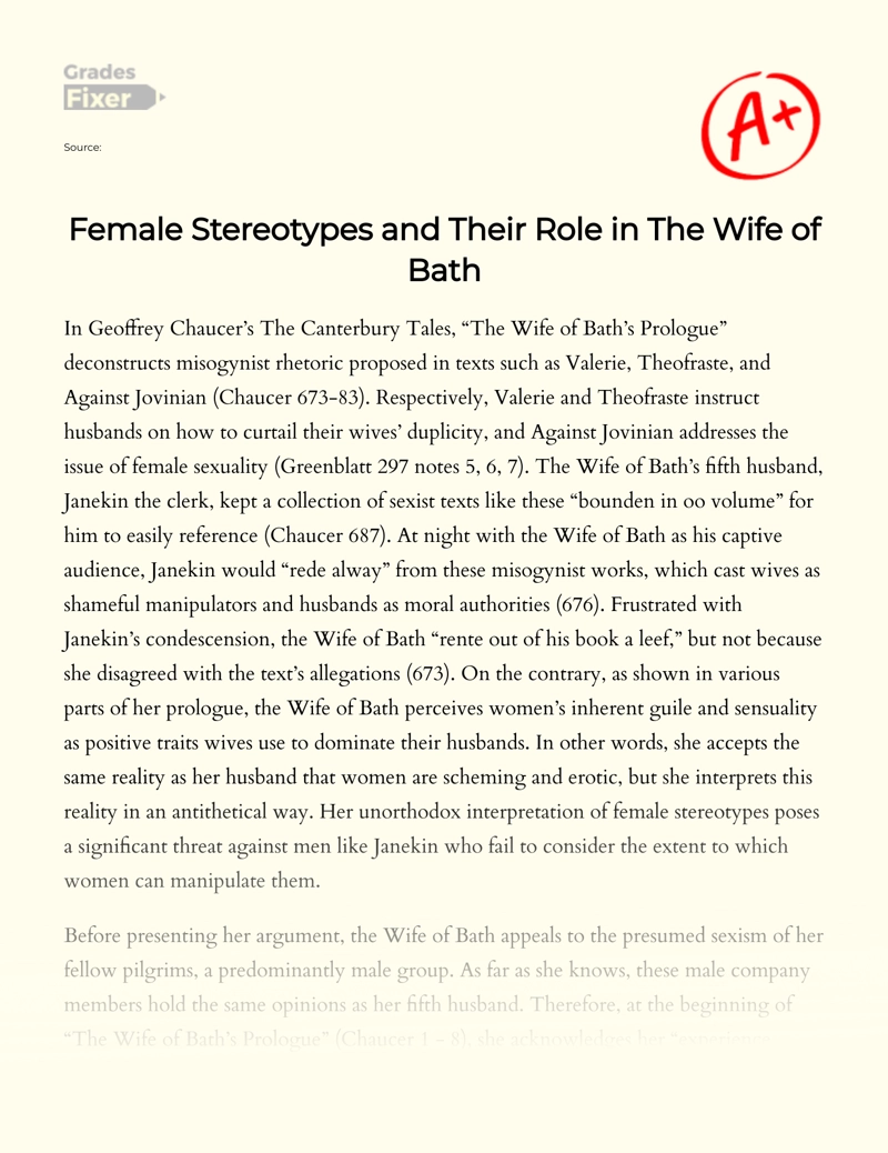 Female Stereotypes and Their Role in The Wife of Bath essay