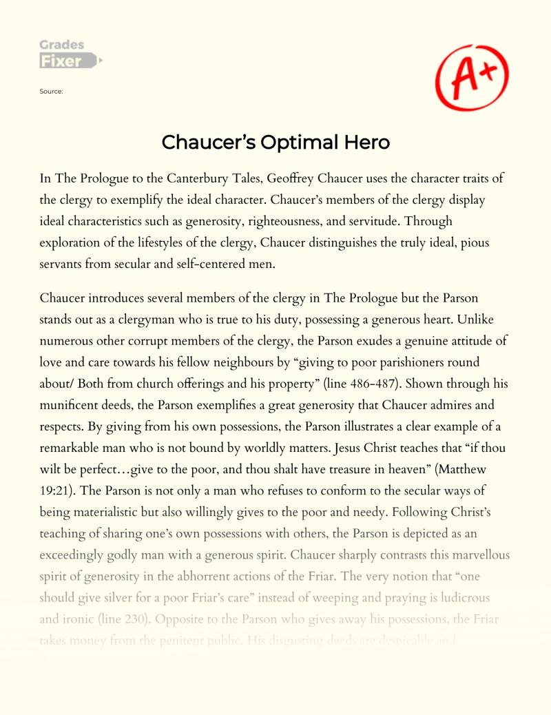 Chaucer’s Optimal Hero Essay