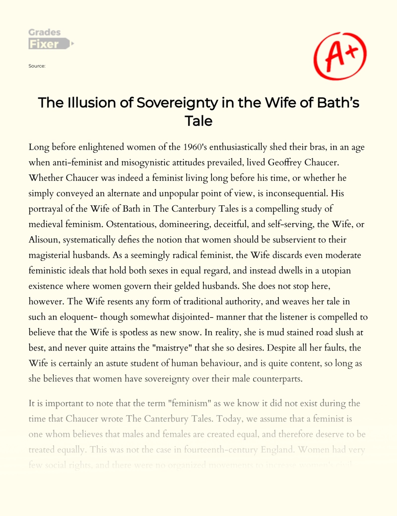 The Illusion of Sovereignty in The Wife of Bath’s Tale Essay
