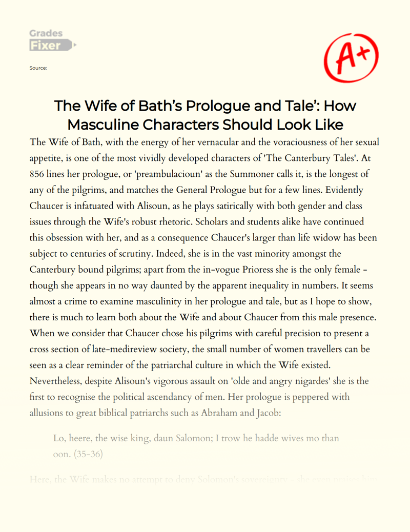 The Wife of Bath’s Prologue and Tale’: How Masculine Characters Should Look Like Essay