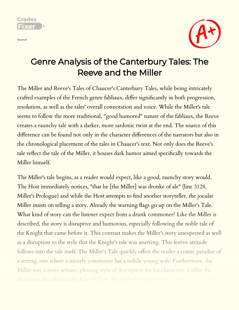 Genre Analysis of The Canterbury Tales: The Reeve and The Miller Essay