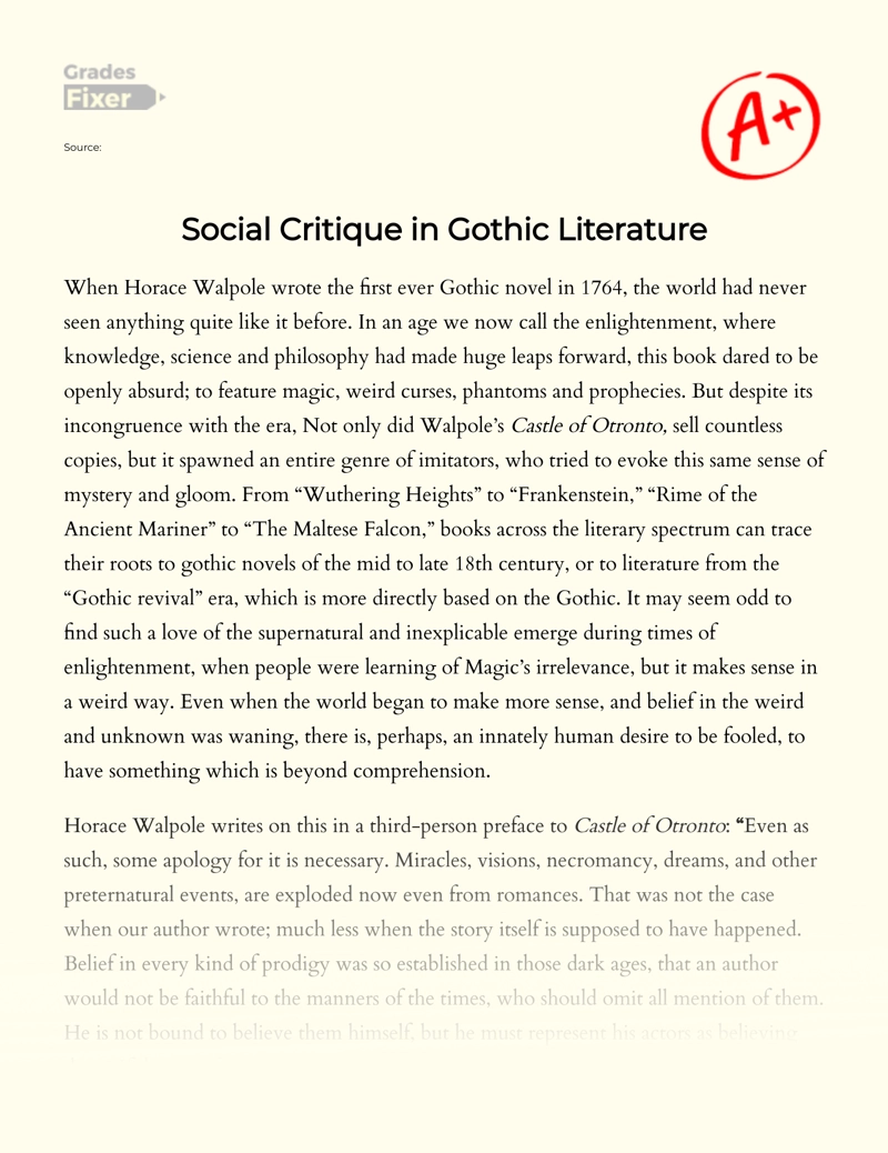 Social Critique in Gothic Literature Essay